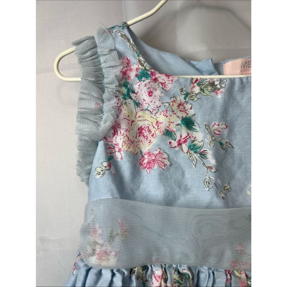 Mila and Emma blue party dress with pink flowers and mesh accents size 2T - Picture 4 of 14